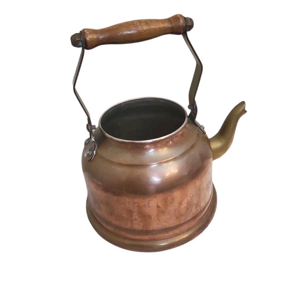 Centuria Baumlin Copper And Brass Wood Handles Water Kettel Made in France - Picture 1 of 12